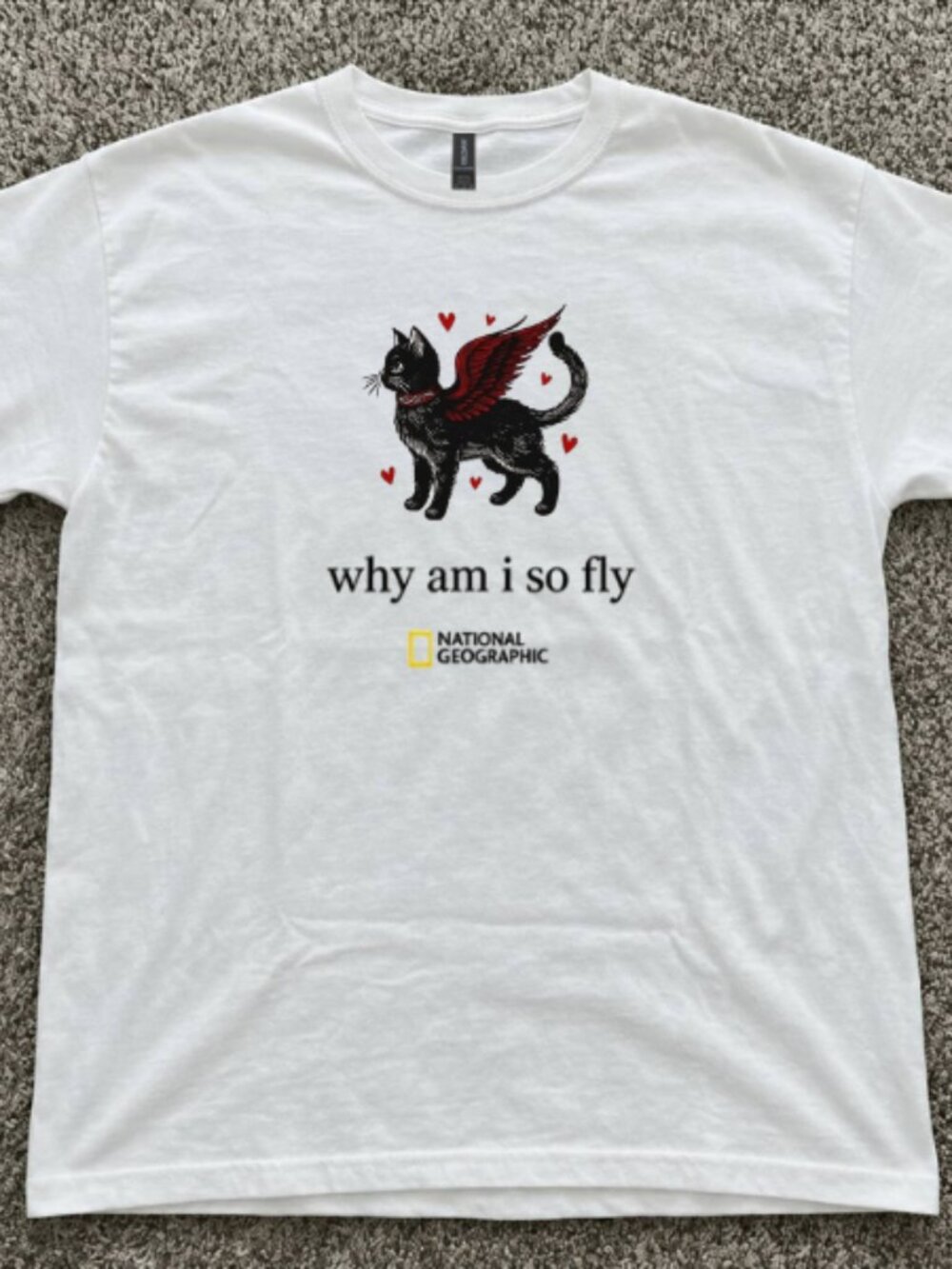 White National Geographic why am i so fly T shirt